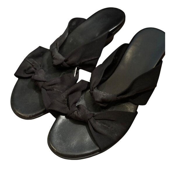 Munro American Black Sandal Mules Bow Detail Natural Rubber Sole Sz 8.5 - Picture 1 of 8